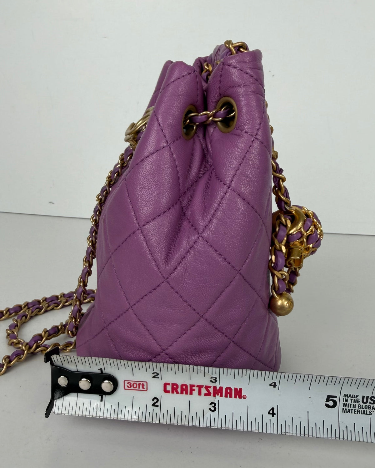 Chanel Pearl Crush Bucket Small Bag in Purple Quilted Leather Drawstring 2022 D-4
