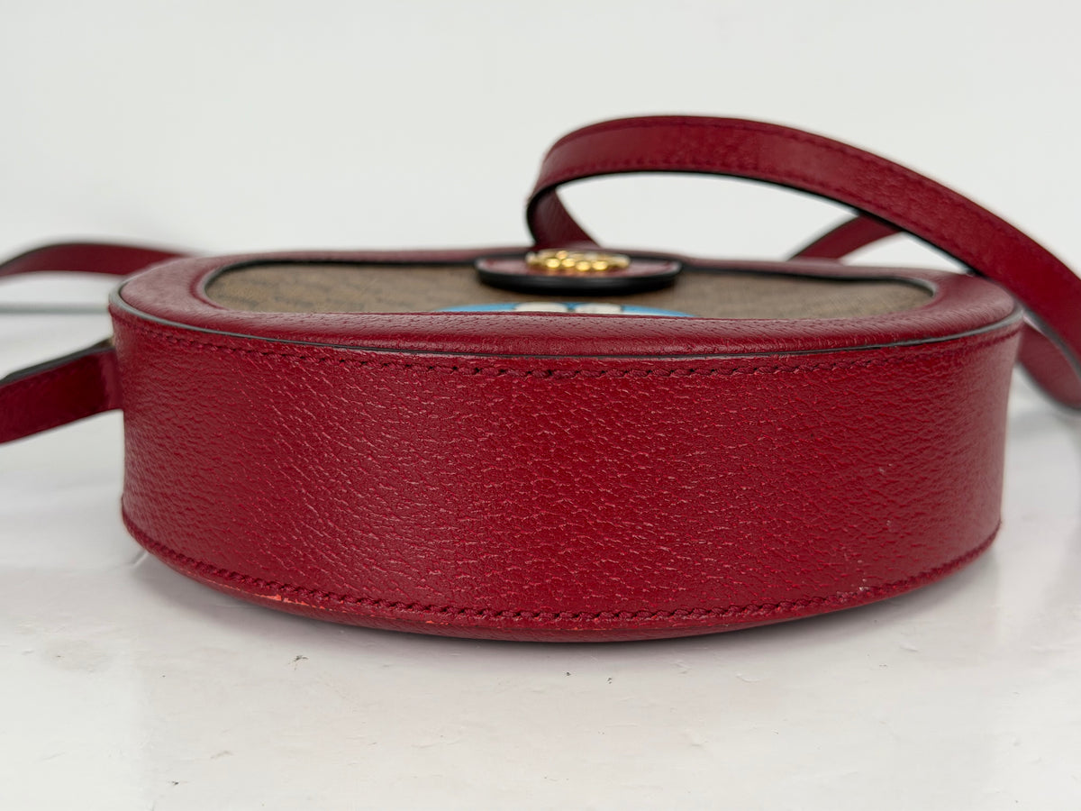 Gucci X Doraemon Mini Round Shoulder Bag in Brown Canvas & Red Leather YS23