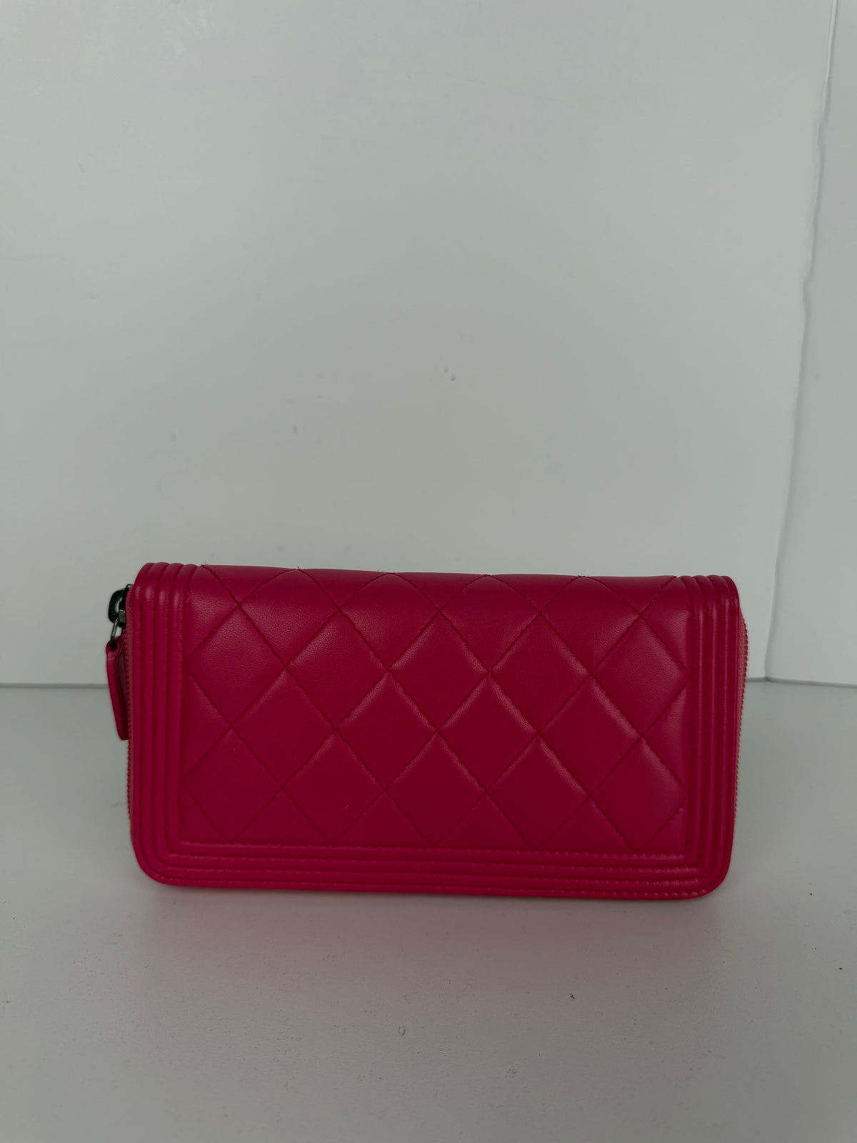Chanel Boy Zip Around Wallet in Pink Quilted Lambskin Leather K3