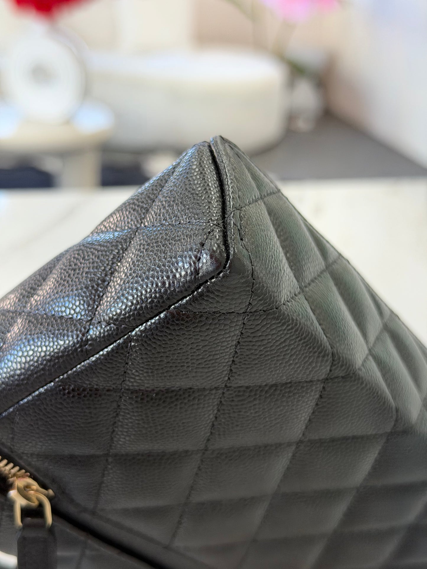 Chanel Caviar Quilted Top Handle Slim Vanity Case with Chain