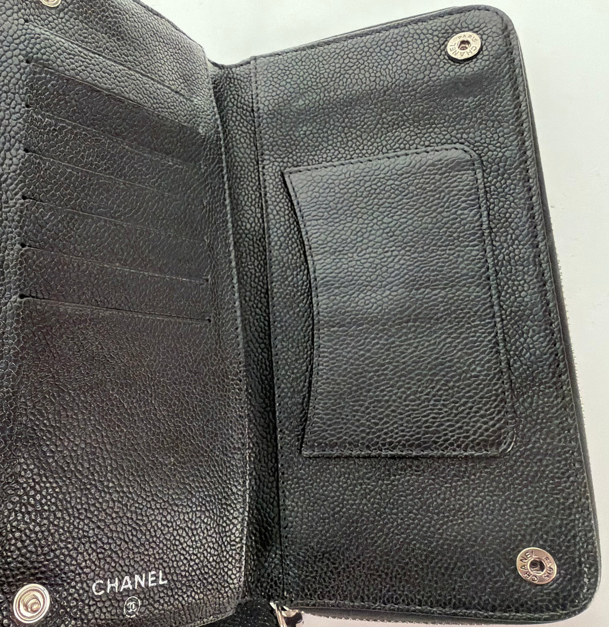 Chanel Quilted Caviar Leather Long Wallet in Black CC Logo 2006 K3