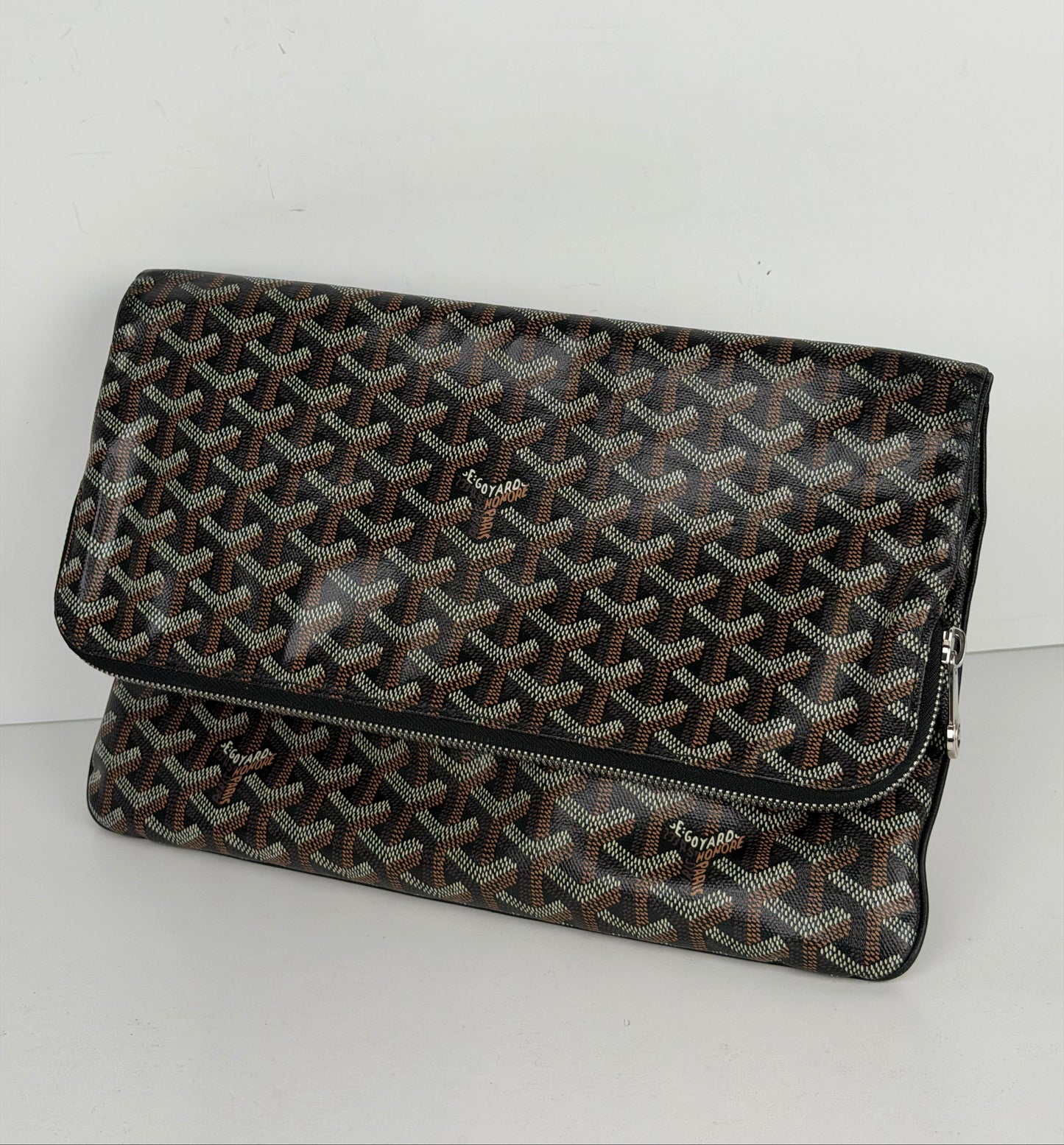Goyard Sainte-Marie MM Fold Over Clutch Bag in Black Goyardine Coated Canvas YK-2