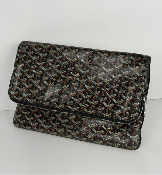 Goyard Sainte-Marie MM Fold Over Clutch Bag in Black Goyardine Coated Canvas YK-2