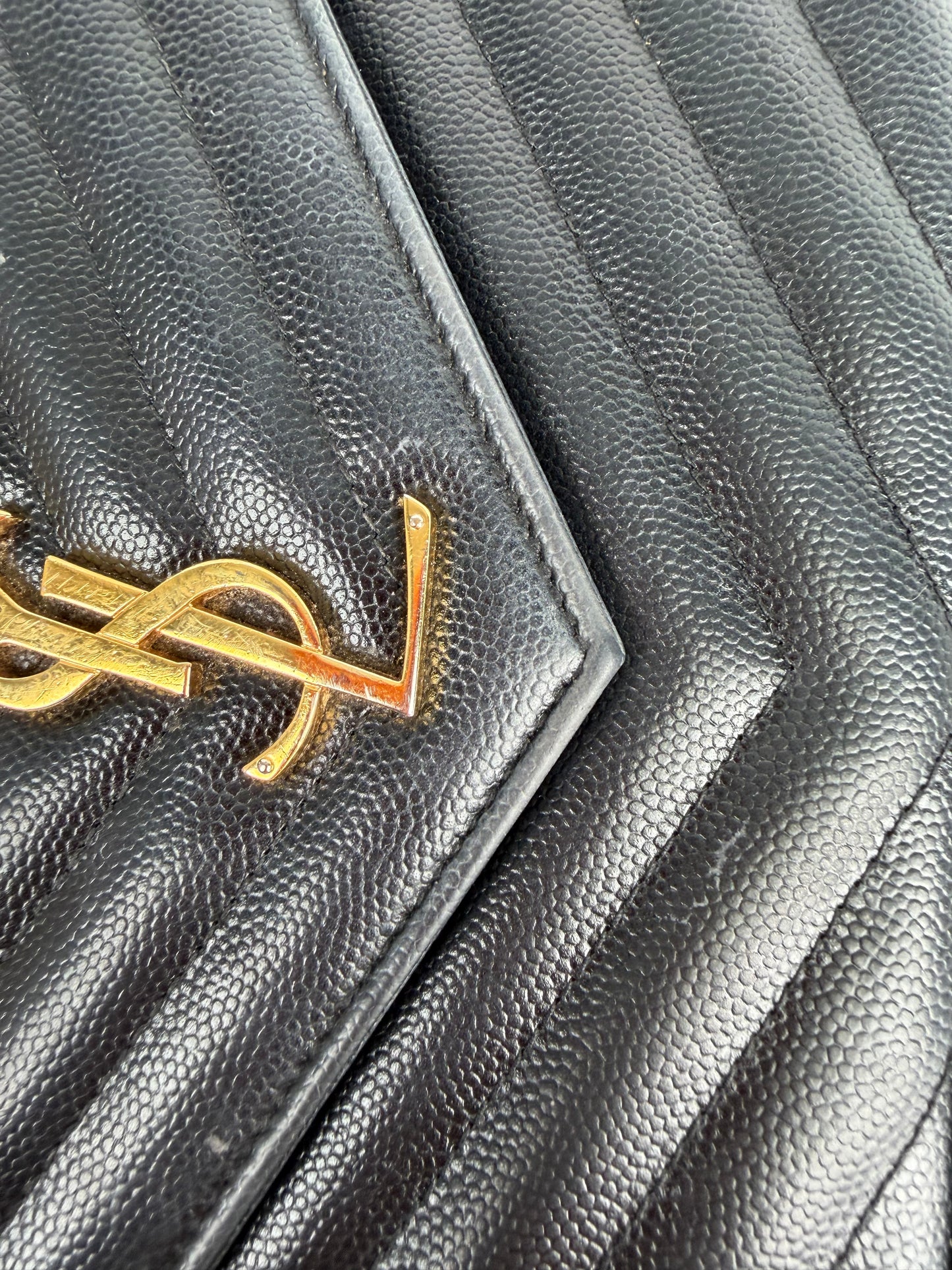 Saint Laurent Cassandre Wallet on Chain Bag in Black Grain De Poudre Leather YS-03