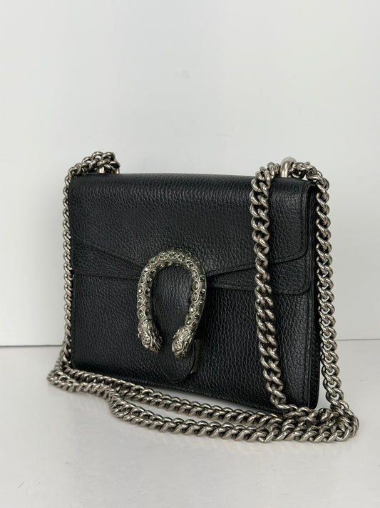 Gucci Dionysus Super Mini Bag in Black Leather with Crystal Buckle Detail YS23