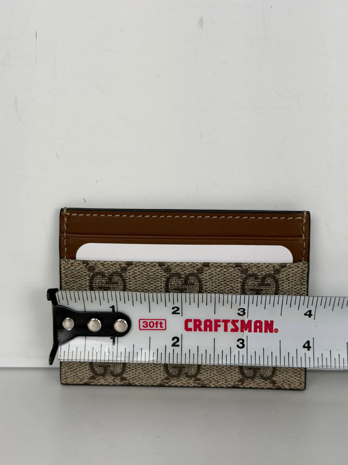 Gucci GG Supreme Card Case in Beige & Ebony Canvas K-1