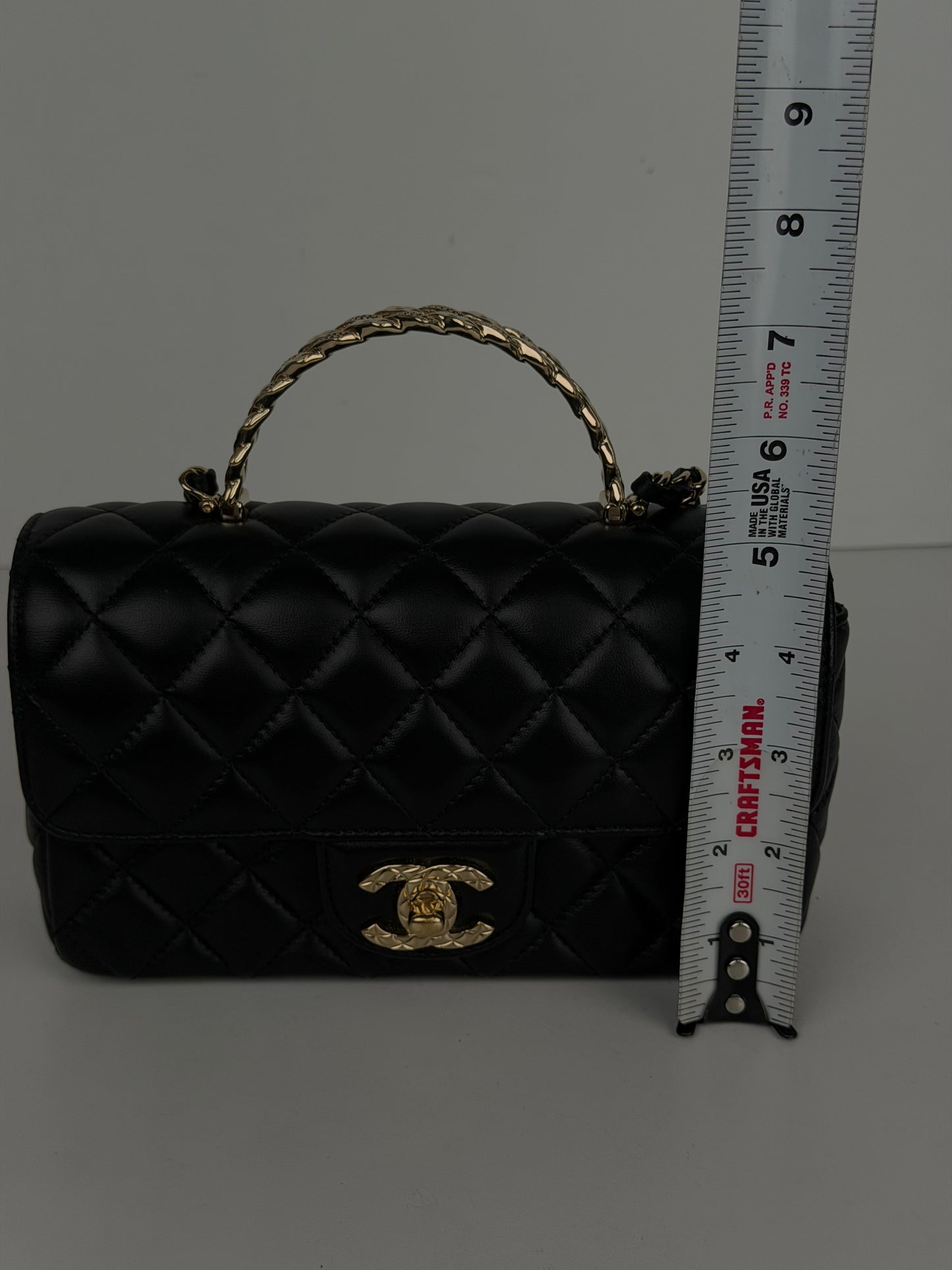 Chanel Mini Crystal Crossbody Top Handle Bag in Black Lambskin Quilted Leather NFC YC-1