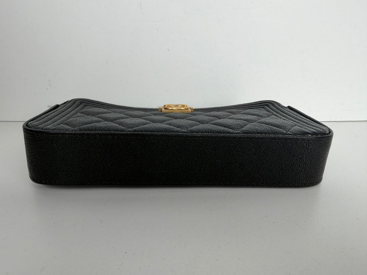 Chanel Boy Double Zip Chain Clutch Bag in Quilted Black Caviar Leather 2019 E-1