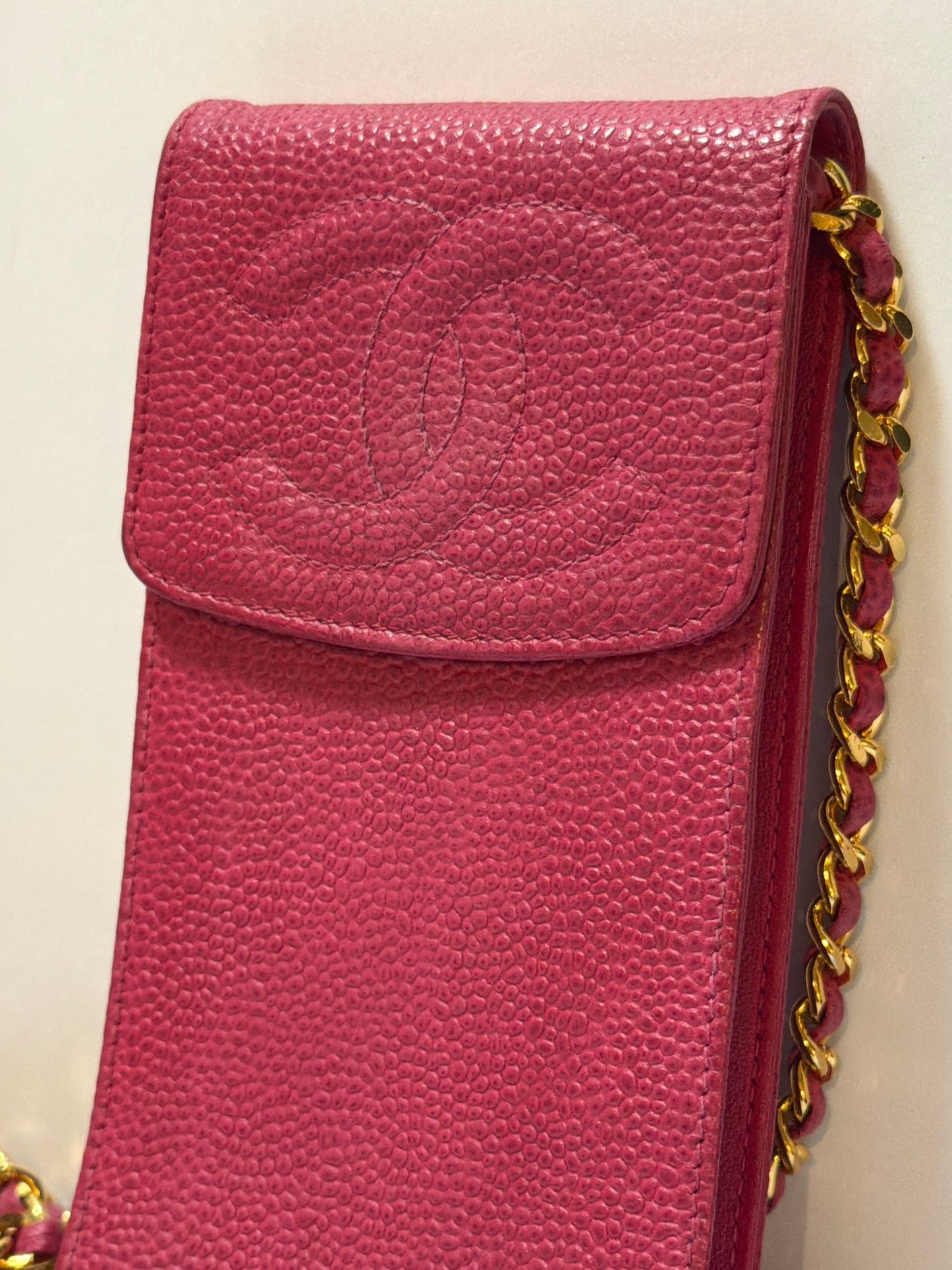 Chanel Vintage CC Phone Holder Crossbody Bag Red Caviar Leather