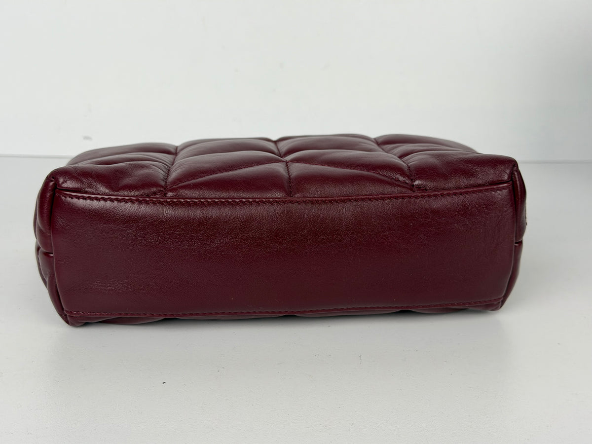 Saint Laurent Toy Puffer Shoulder Bag in Burgundy Lambskin Leather