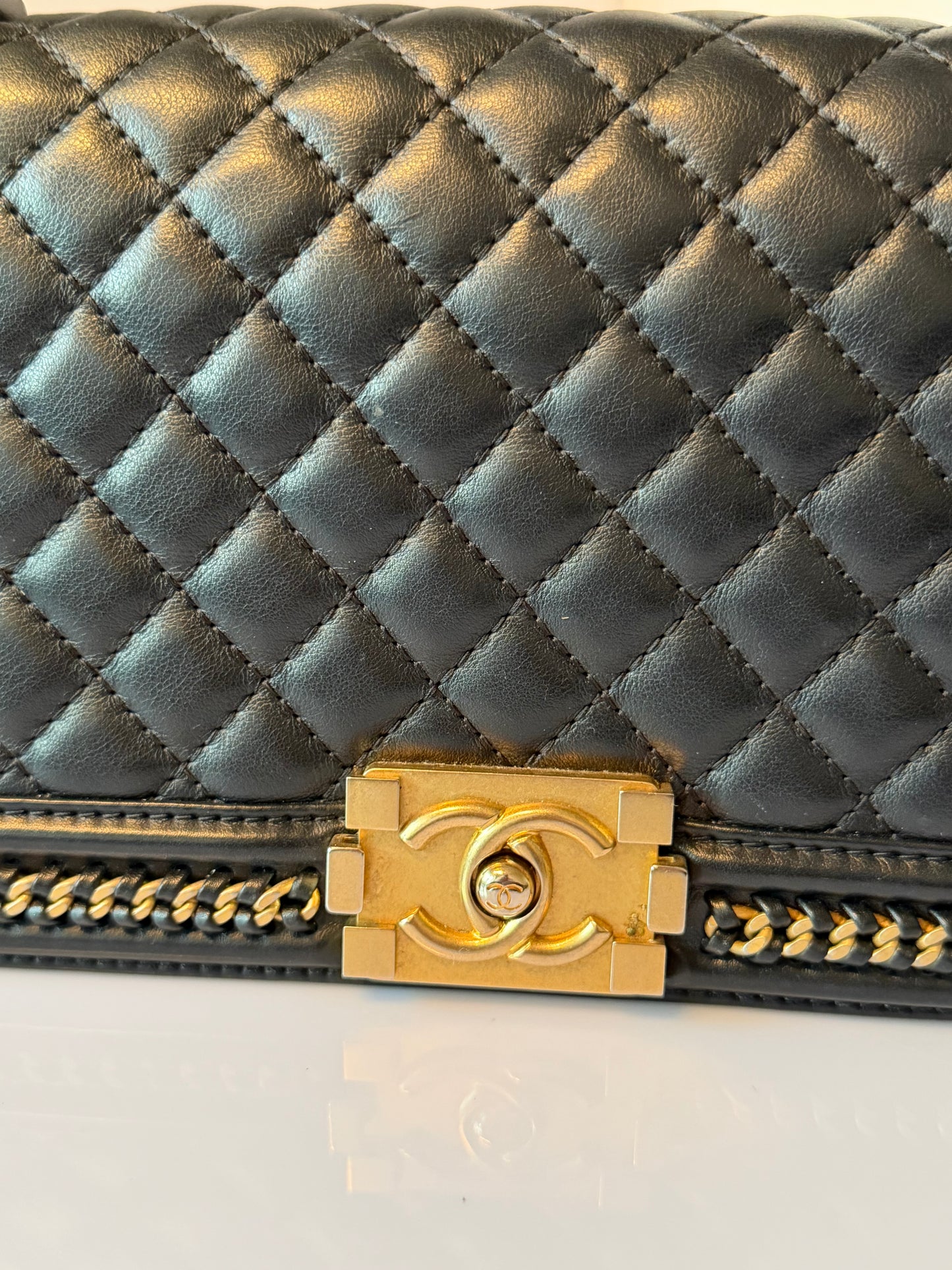 Chanel Quilted Medium Interwoven Chain Top Handle Boy Bag