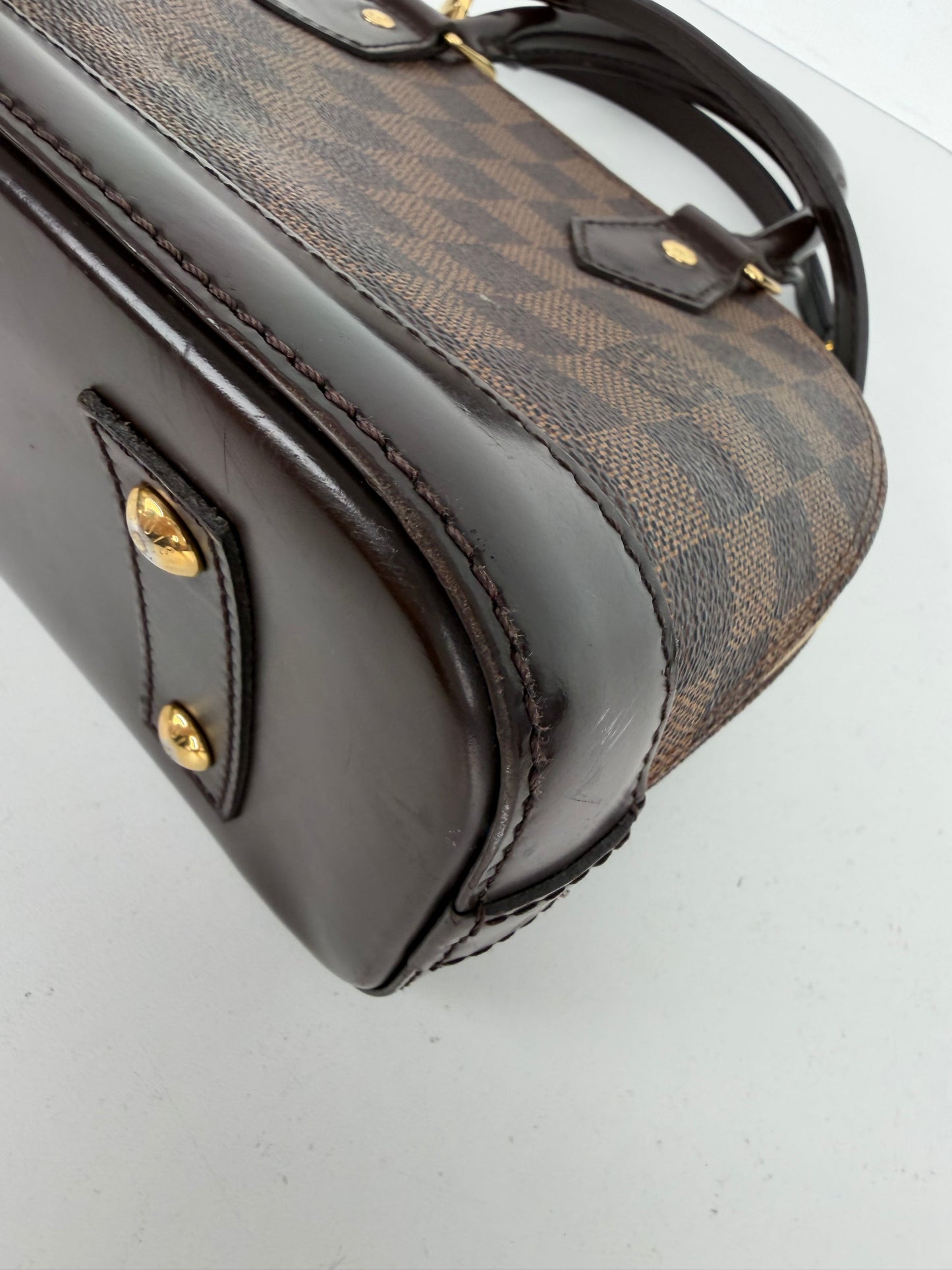 Louis Vuitton Alma BB Handbag in Damier Ebene Coated Canvas with Brown Leather Trim 2017 YS12