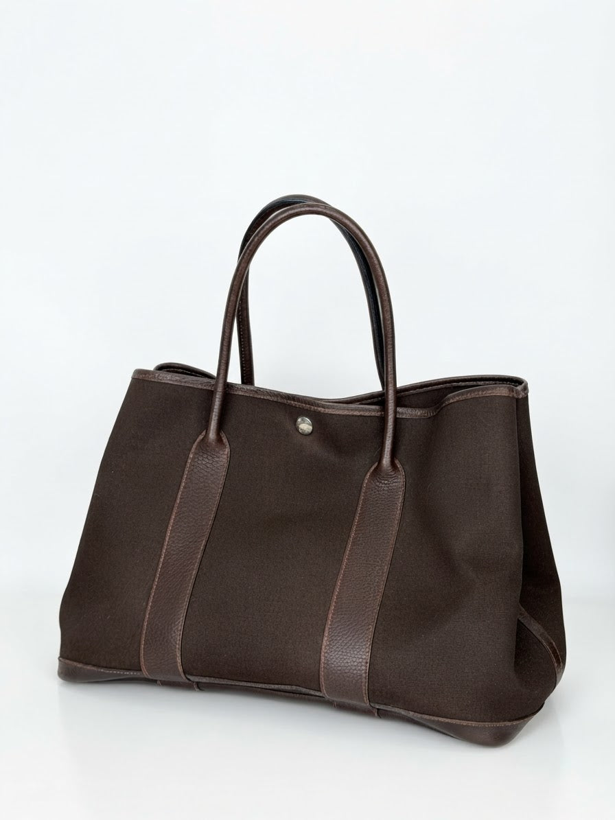 Hermes Toile Militaire Garden Party 36 Tote Bag Vintage in Brown Canvas 2004 YU-3