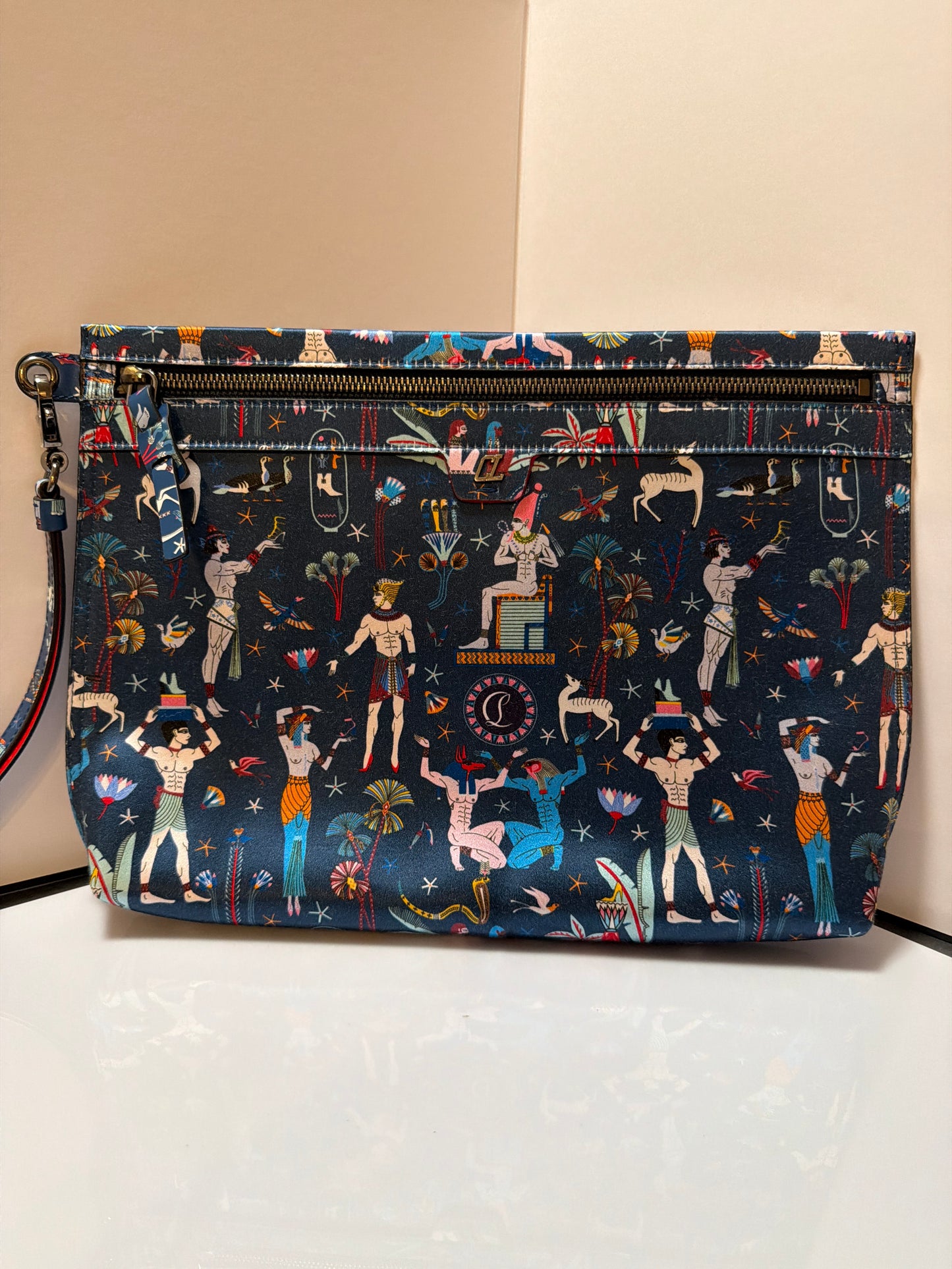 Christian Louboutin Egyptian Satin Clutch Wristlet Blue