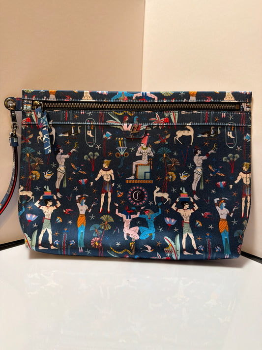 Christian Louboutin Egyptian Satin Clutch Wristlet Blue