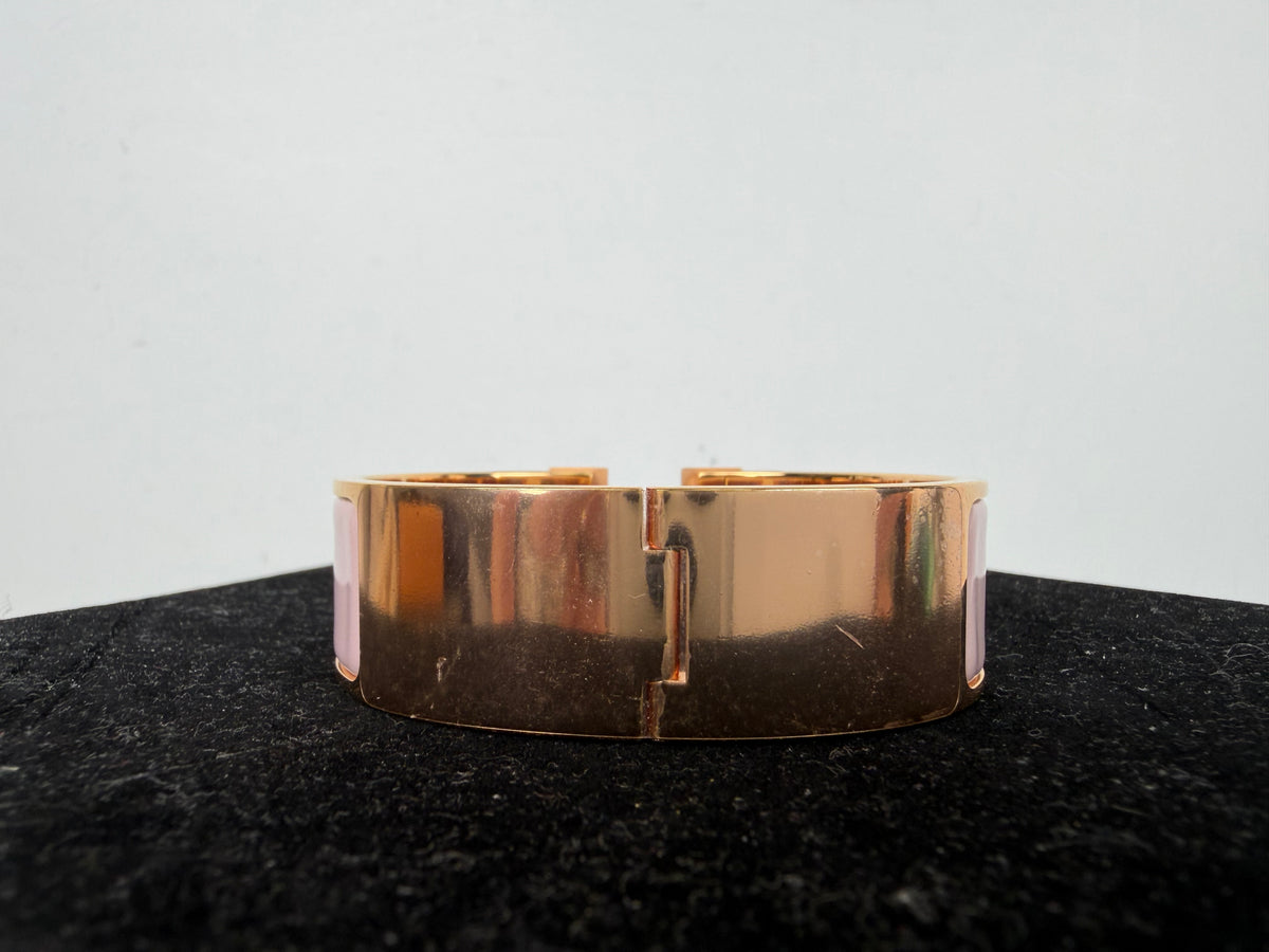 Hermes Clic Clac H Bracelet "H" Toggle Clasp in Rose Enamel & Gold  K3