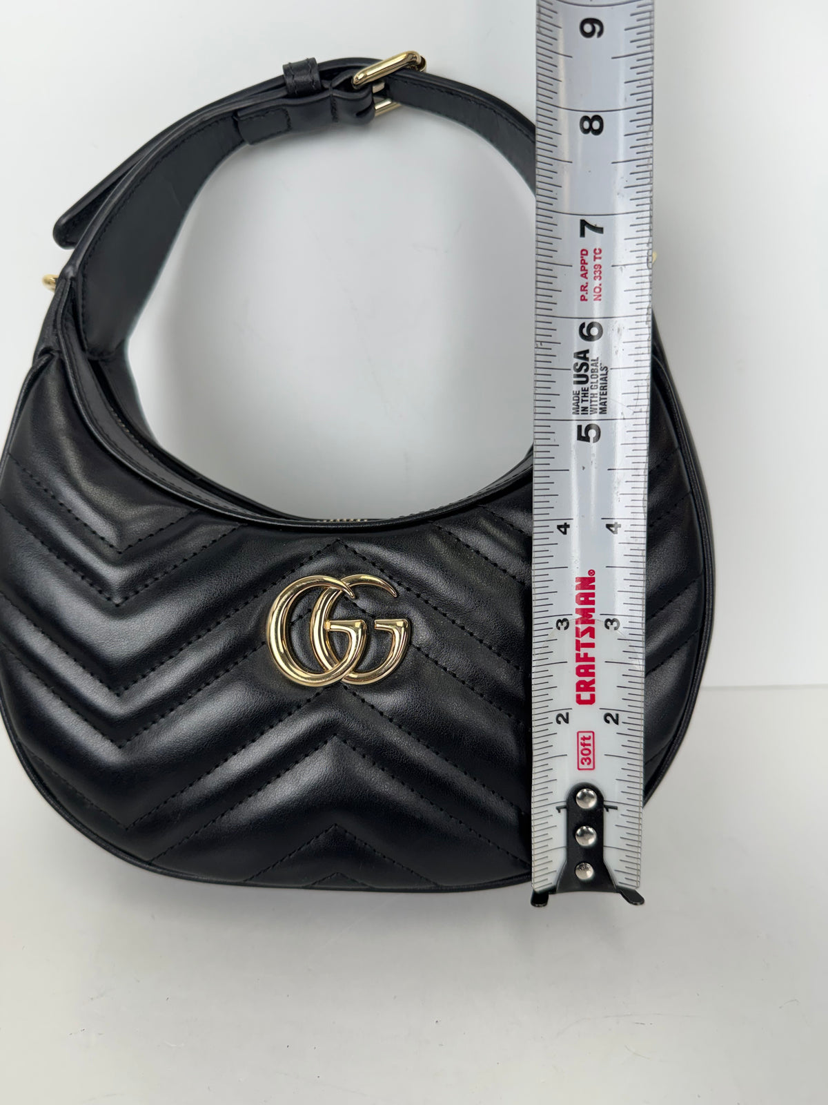 Gucci GG Marmont Half-Moon Mini Bag in Black Matelasse leather YS08