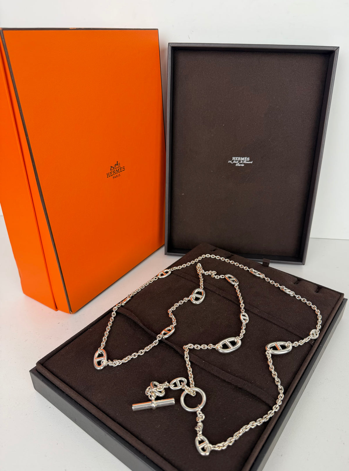 Hermes Farandole Long Necklace in Sterling Silver Chaine D'Ancre