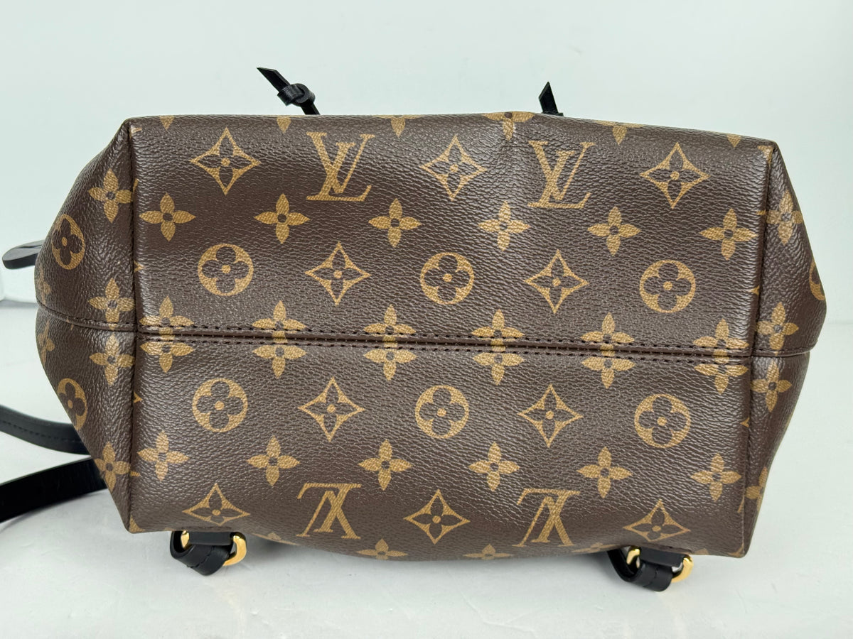 Louis Vuitton Monogram Montsouris PM Backpack in Black Leather & Brown LV Monogram Canvas