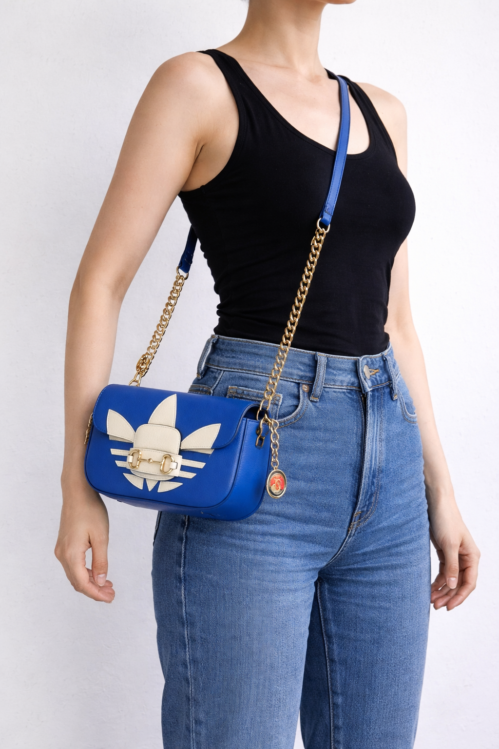 Gucci x Adidas Horsebit Small in Blue and White Leather Shoulder Bag 1955 S10