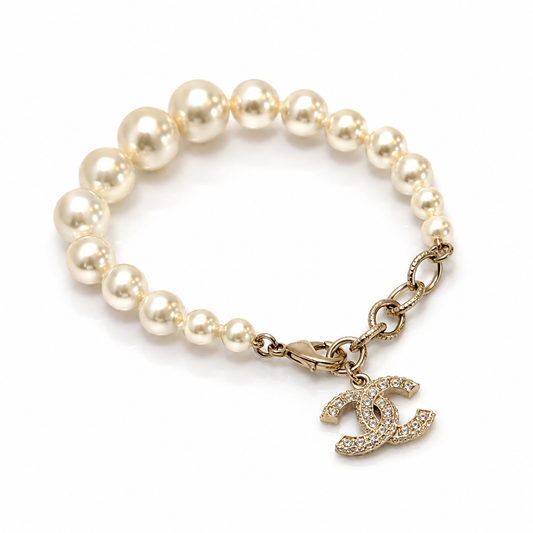 Chanel Pearl Crystal CC Logo Bracelet