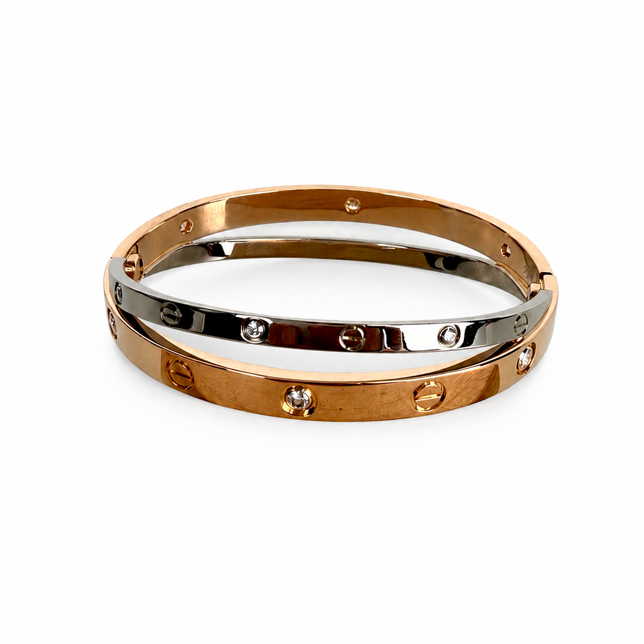 Cartier Double Love Bracelet in 18k Rose Gold & 18k White Gold with Diamonds
