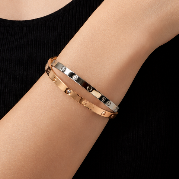 Cartier Double Love Bracelet in 18k Rose Gold & 18k White Gold with Diamonds