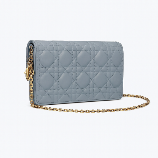 Christian Dior Lady Dior Chain Wallet Lambskin Cloud Blue B-9