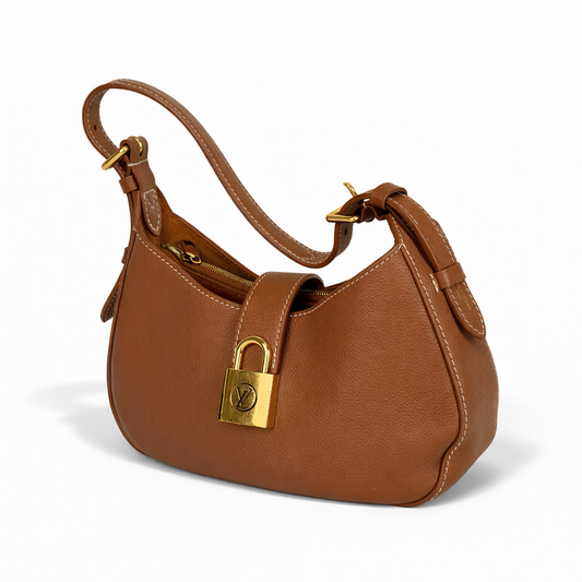Louis Vuitton Grained Calfskin Low Key Shoulder Bag in Cognac Brown Leather