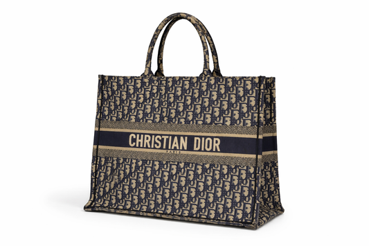 Christian Dior Large Book Tote in Ecru and Blue Dior Oblique Canvas B-5