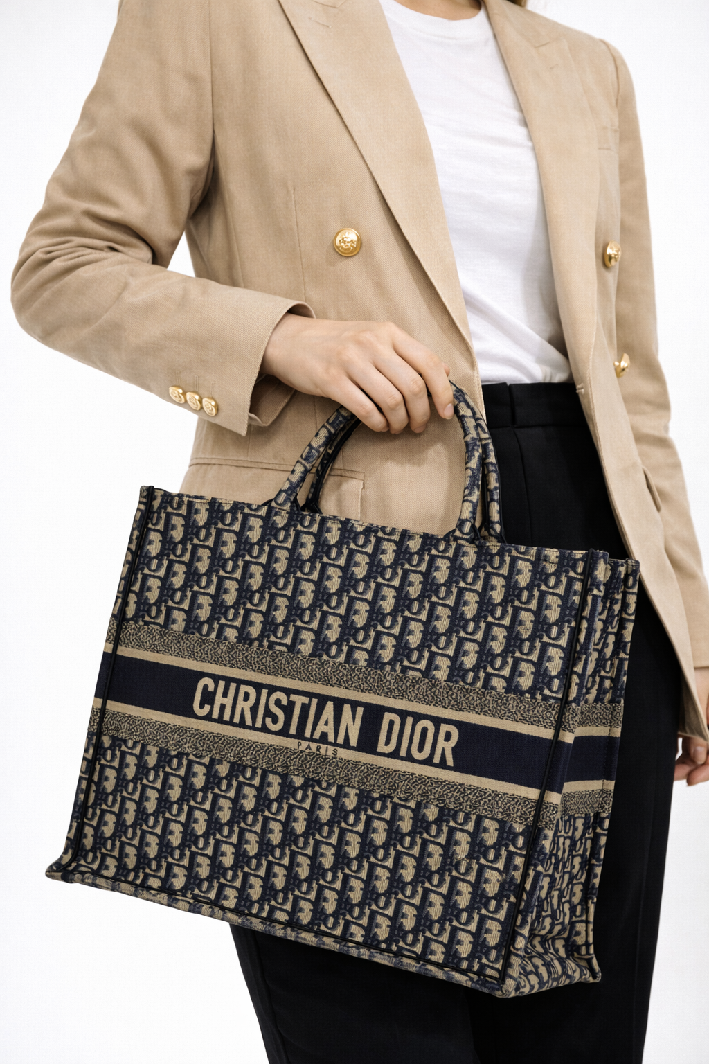 Christian Dior Large Book Tote in Ecru and Blue Dior Oblique Canvas B-5