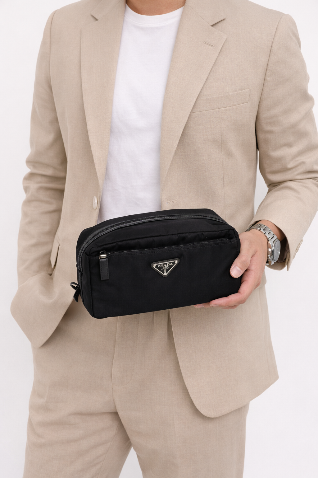 Prada Re Nylon and Saffiano Leather Travel Pouch E-2