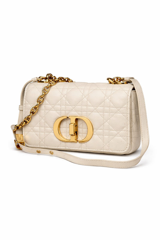 Dior Caro Bag in White Supple Leather with Gold Tone Hardware E-3