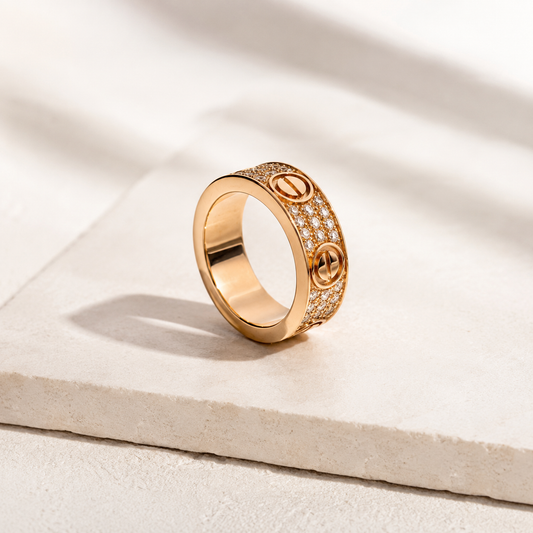 Cartier LOVE Ring 18k Rose Gold Pave-Set Diamonds 5.5 Size 48