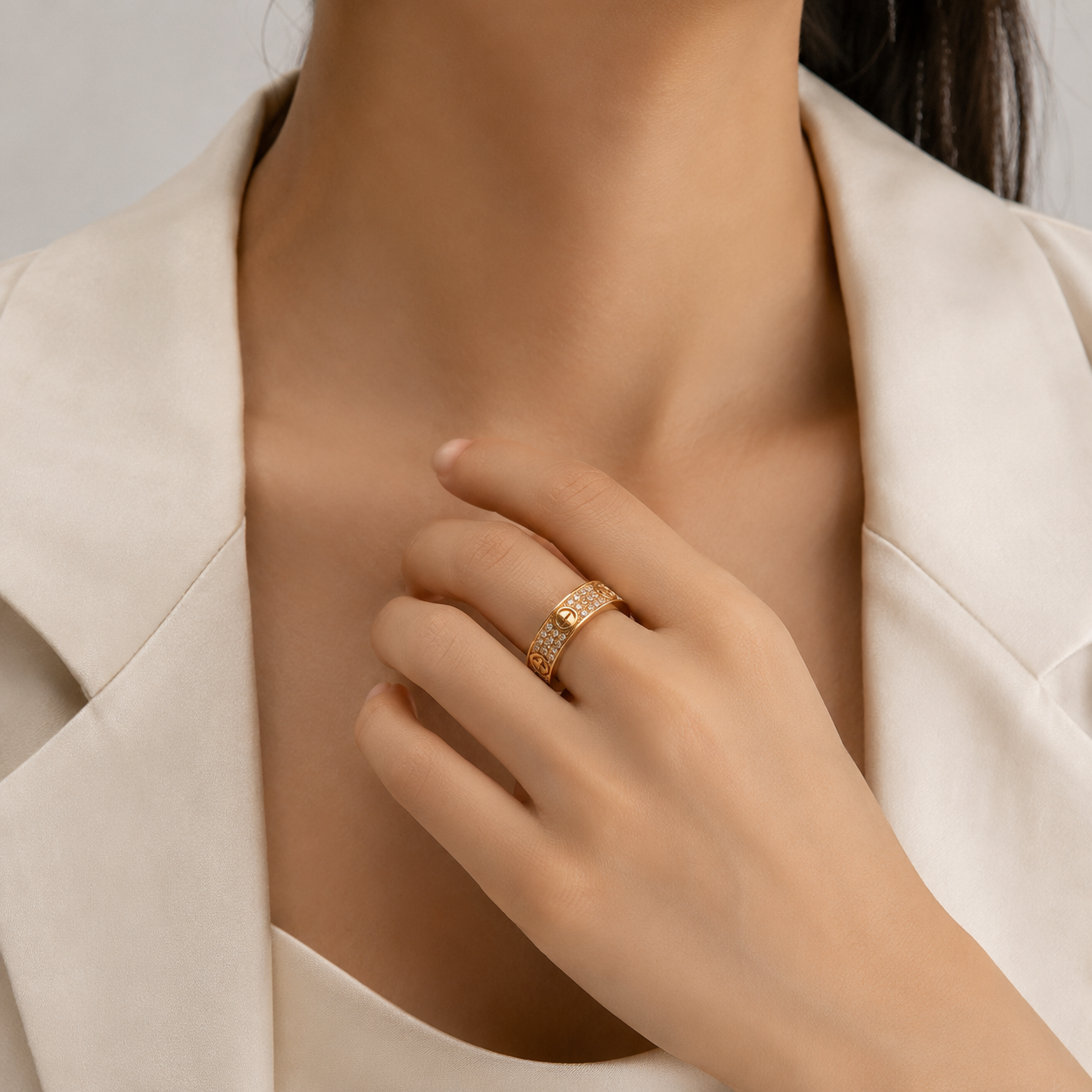 Cartier LOVE Ring 18k Rose Gold Pave-Set Diamonds 5.5 Size 48