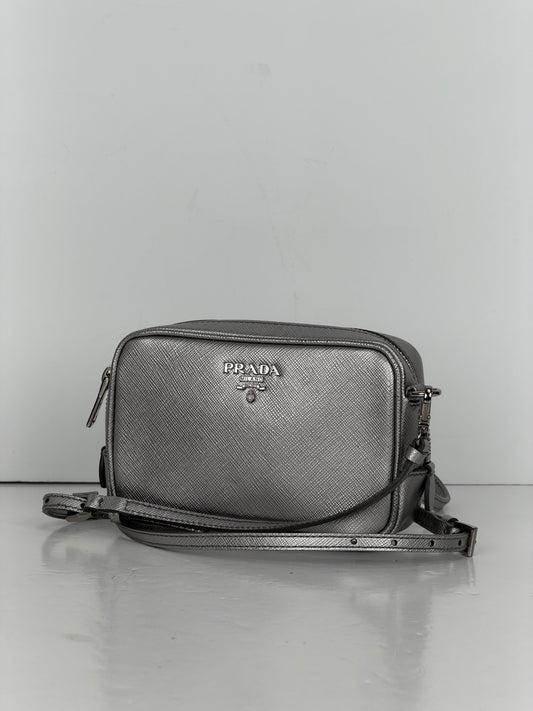 Prada Saffiano Lux Mini Camera Crossbody Bag in Metallic Saffiano Leather YS21