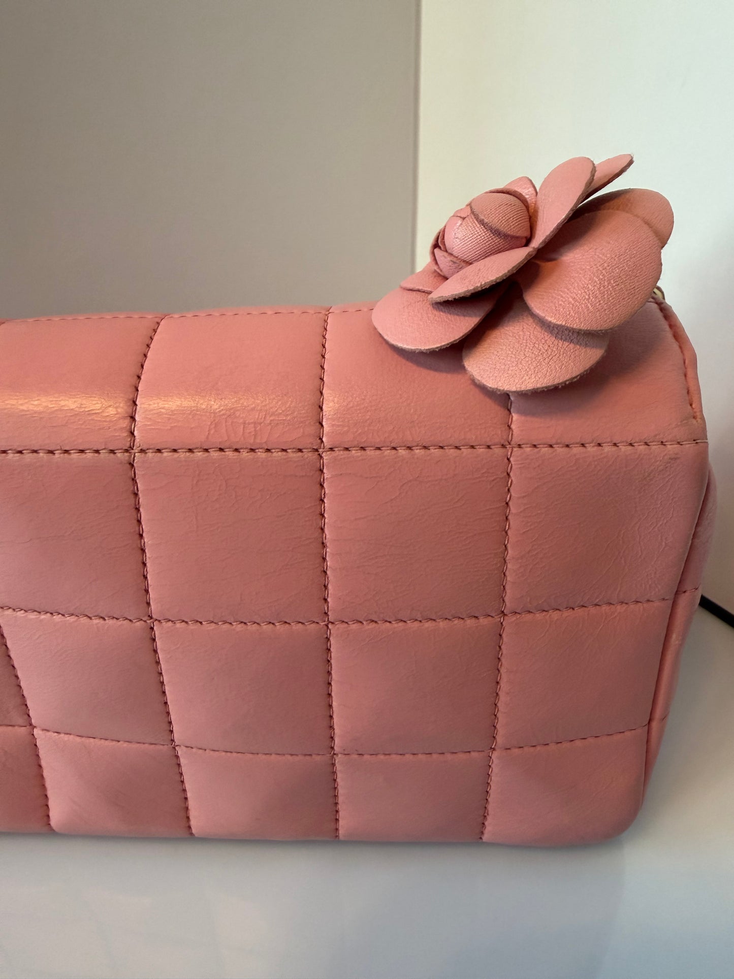 Chanel Lambskin Quilted Mini Chocolate Bar Camellia Flap Pink E1
