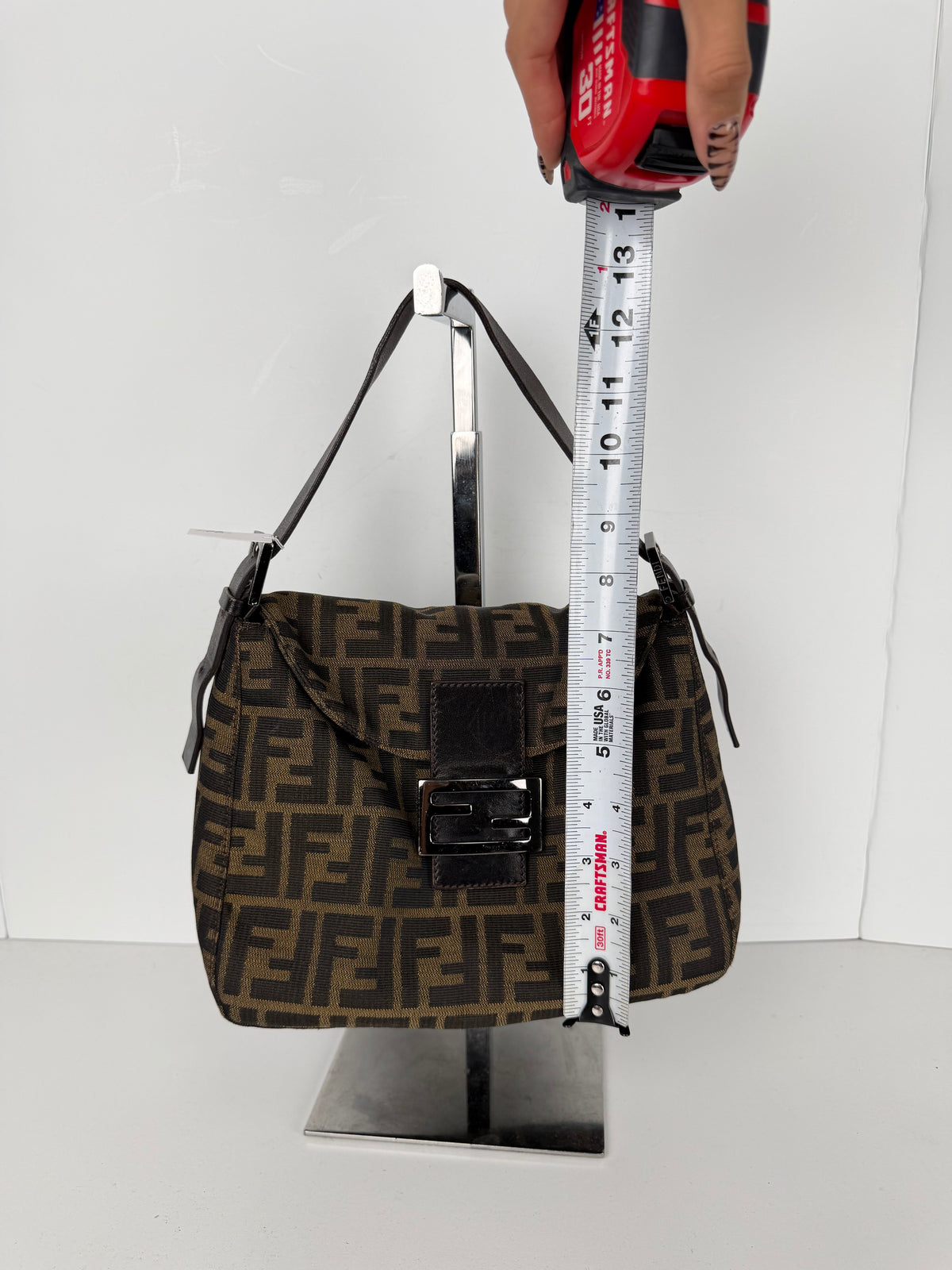 Fendi Zucca FF Double Flap Baguette Shoulder Bag in Brown Canvas