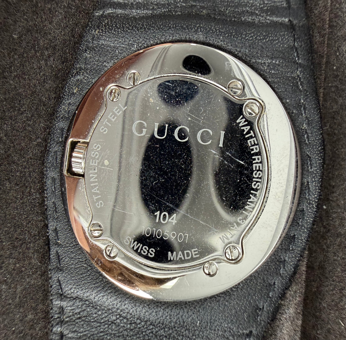 Gucci G-Bandeau Watch (Series 104) in Black Monogram Canvas Strap Stainless Steel K3