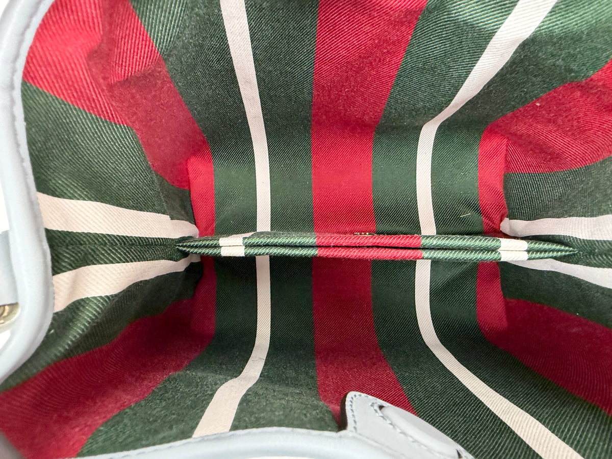 Gucci GG Emblem Small Bucket Bag in Light Blue GG Monogram Coated Canvas YC2