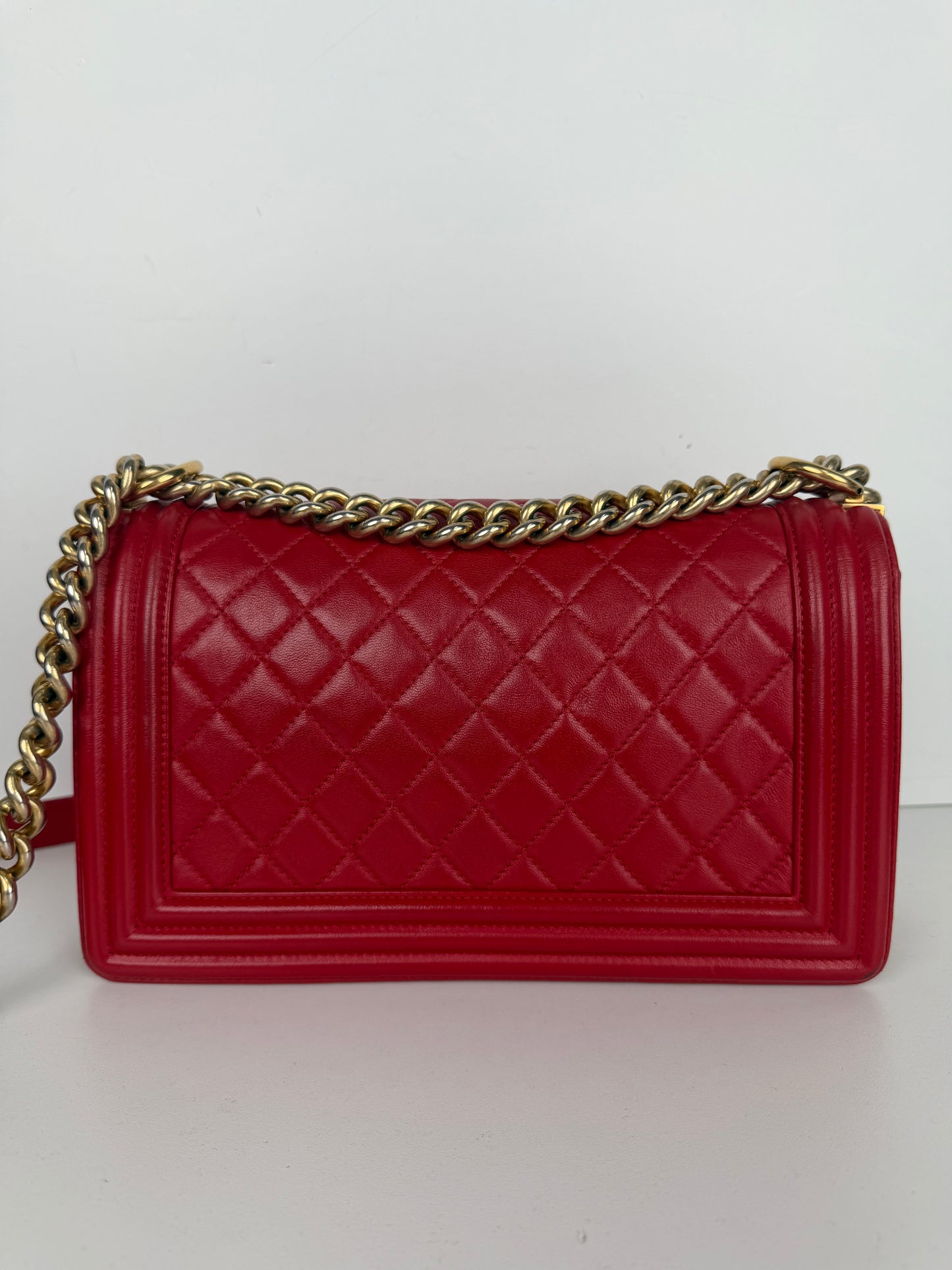 Chanel Boy Bag Medium in Red Lambskin Leather Gold Hardware 2015-2016 YE-8