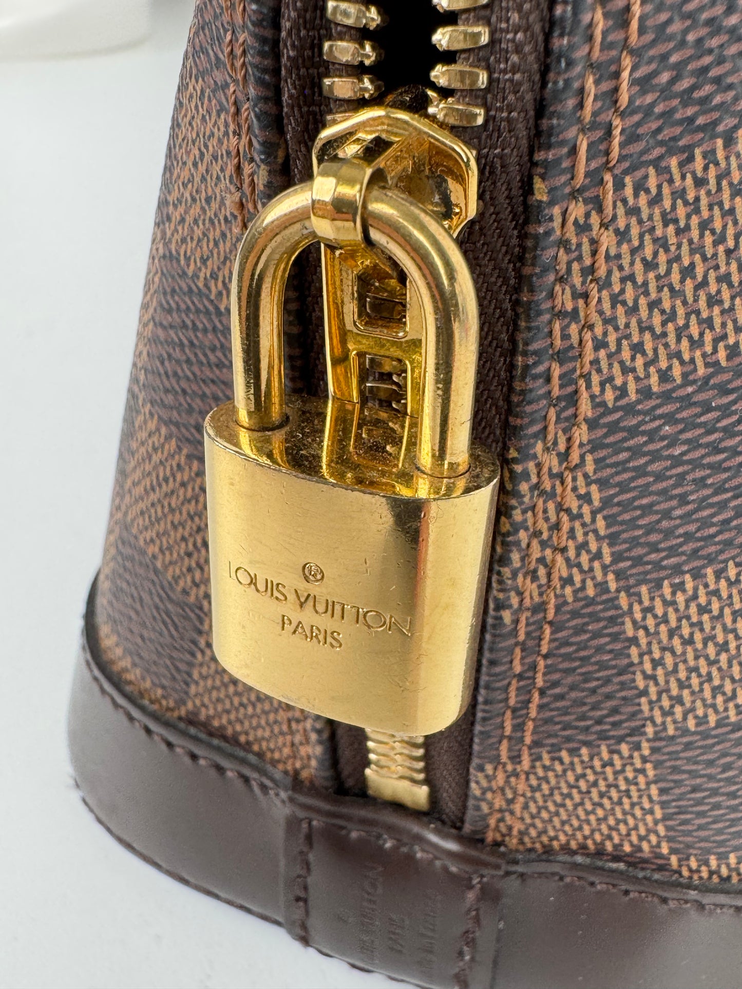 Louis Vuitton Alma BB Handbag in Damier Ebene Coated Canvas with Brown Leather Trim 2020 YS15