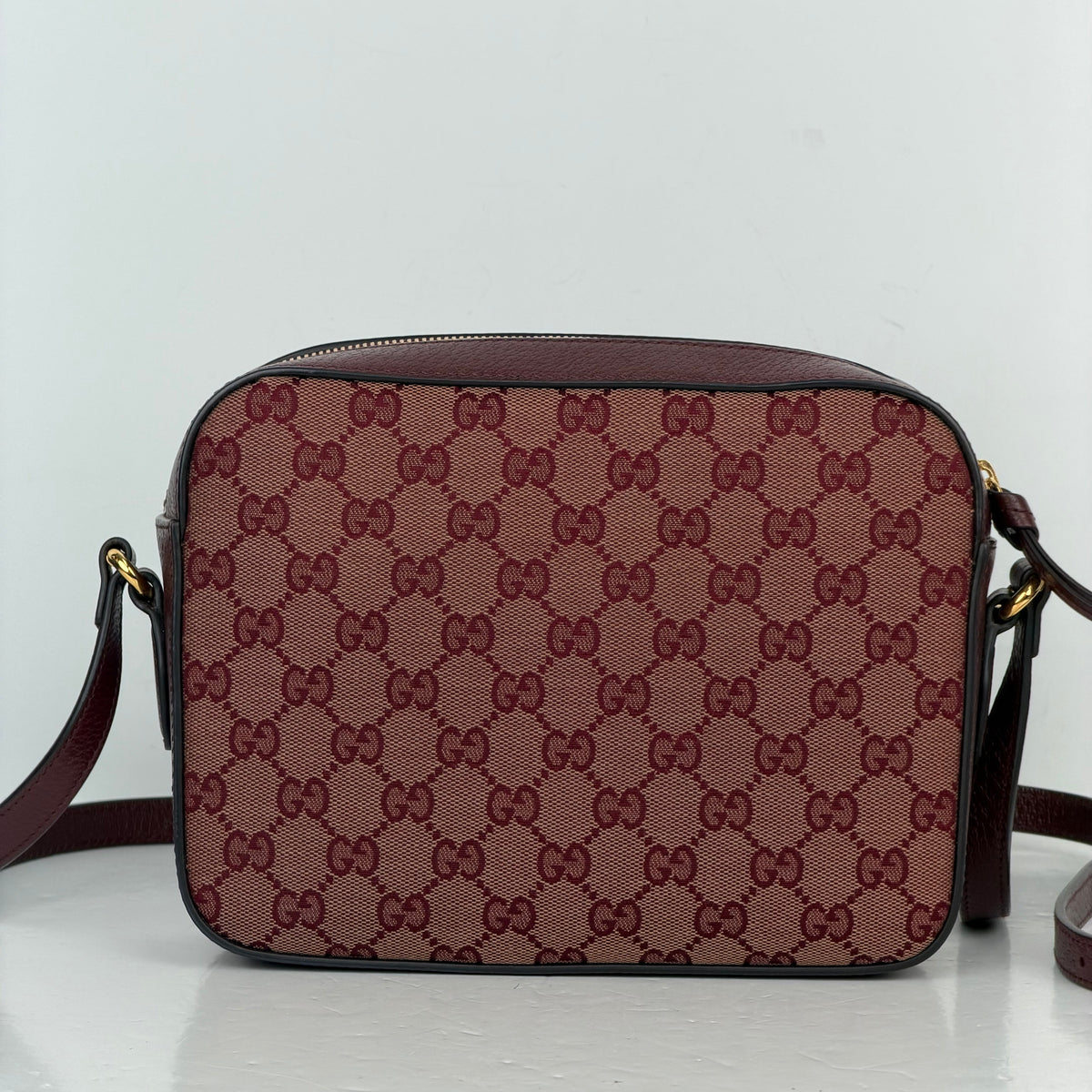 Gucci Horsebit 1955 Flap Pocket Camera Bag in Burgundy GG Canvas YB5