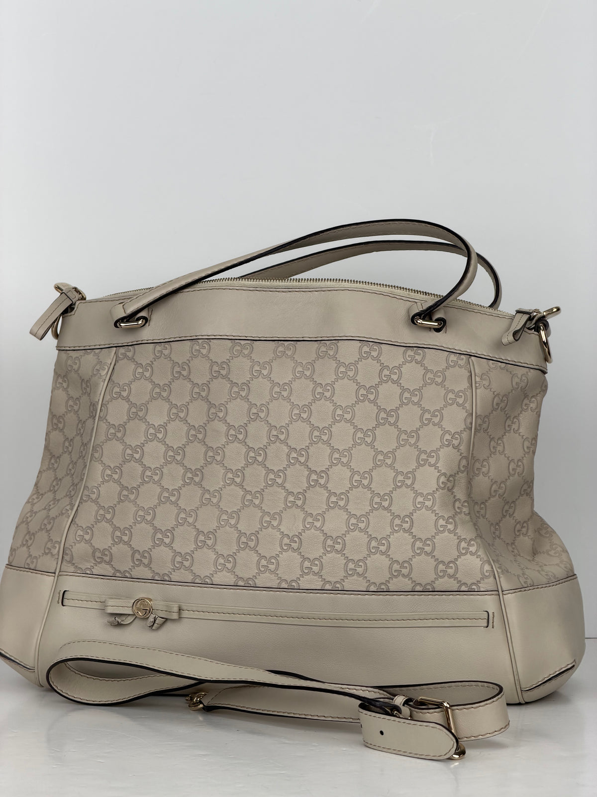 Gucci Mayfair Tote Bag in Off-White Guccissima Monogram Leather YU-3