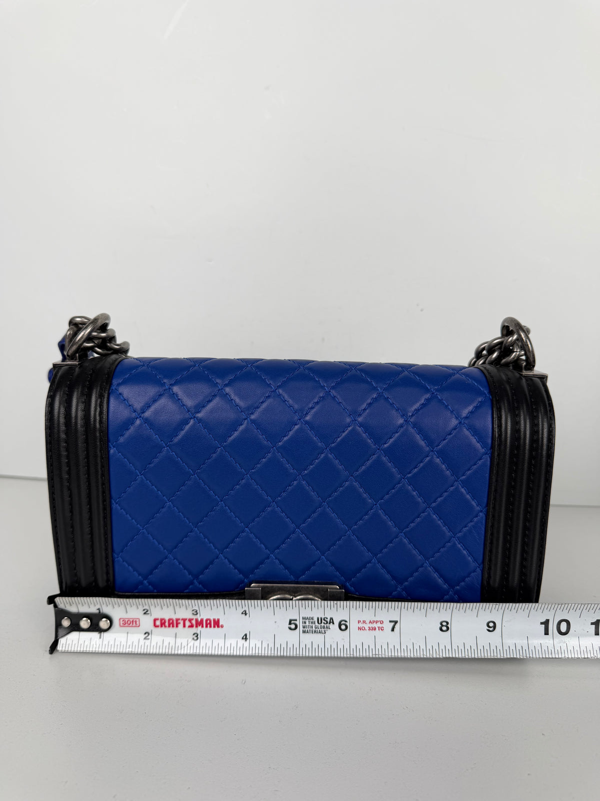 Chanel Medium Boy Bag in Blue & Black Quilted Lambskin Leather 2014 D8