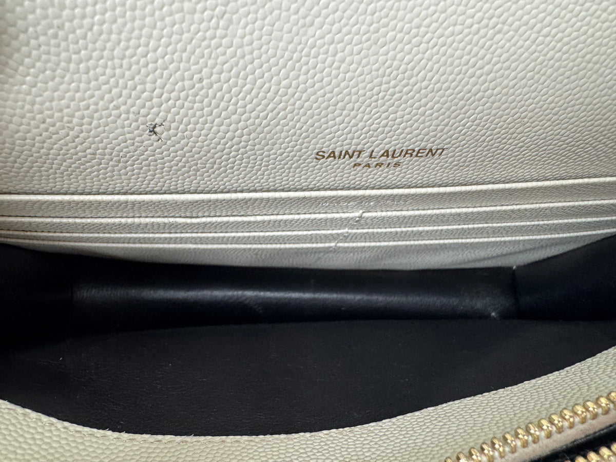 Saint Laurent Classic Cassandre Chain Wallet in Crema Soft Grain de Poudre Leather
