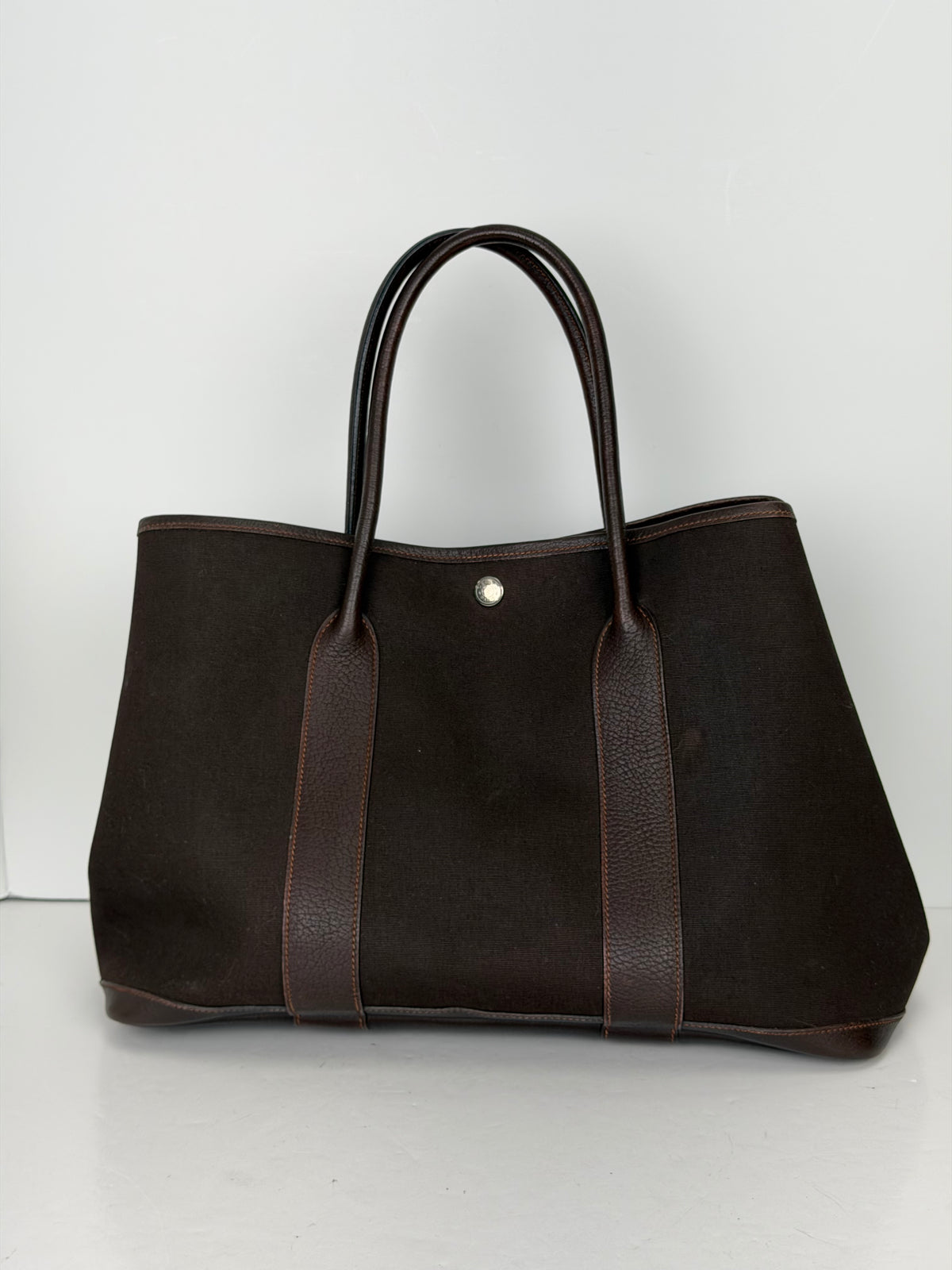 Hermes Toile Militaire Garden Party 36 Tote Bag Vintage in Brown Canvas 2004 YU-3