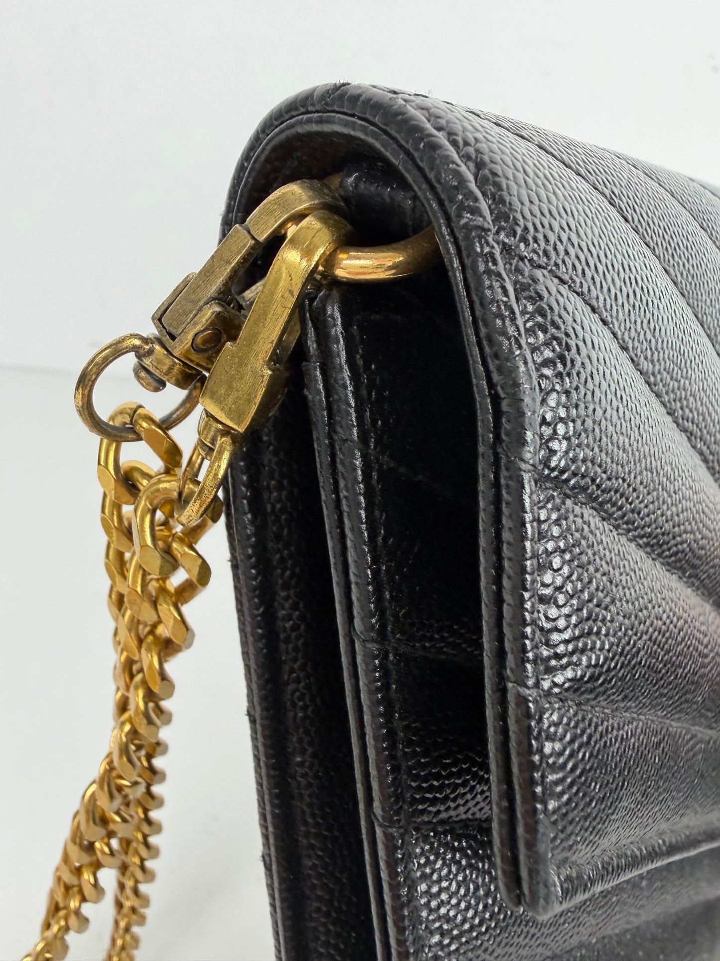 Saint Laurent Cassandre Envelope Wrist Bag in Black Quilted Grain De Poudre Leather YS-04