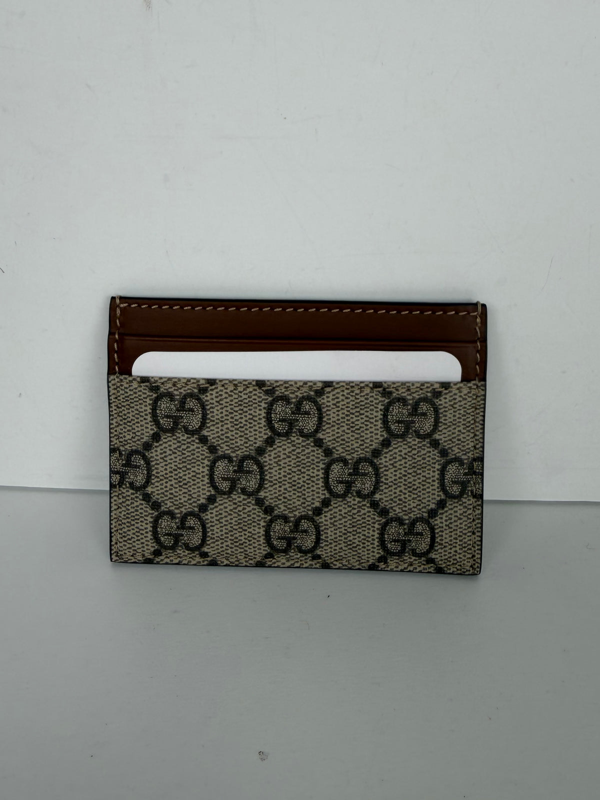 Gucci GG Supreme Card Case in Beige & Ebony Canvas K-1