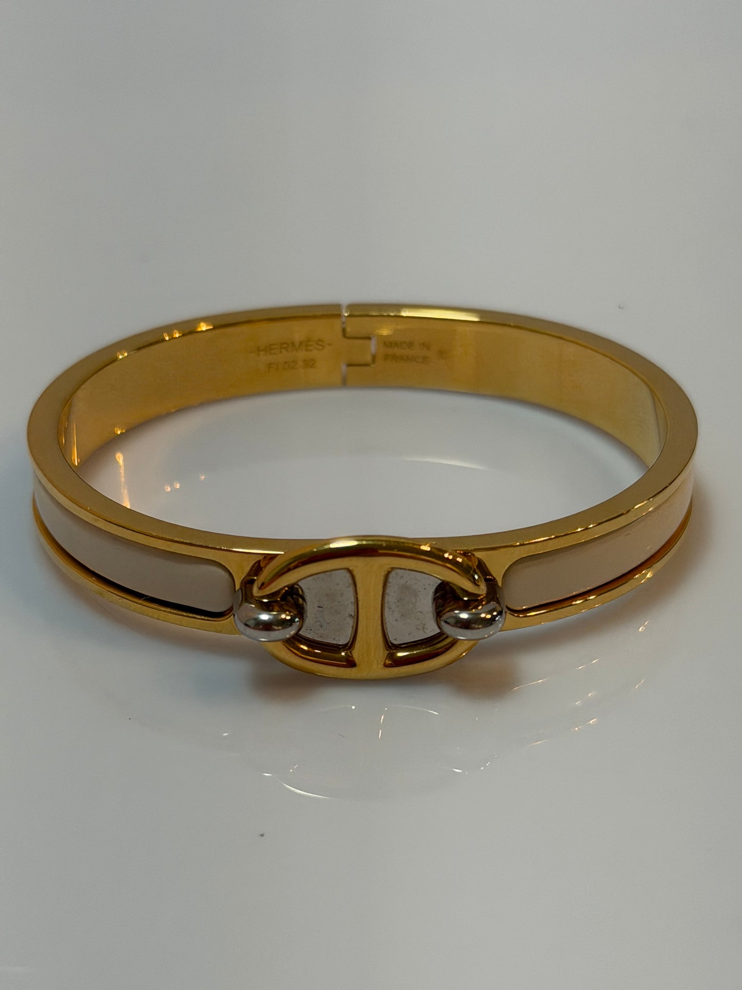 Hermes Mini Clic Chaine d'Ancre Enamel Bracelet - White & Gold